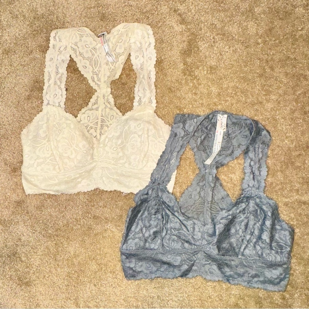 Bundle of Galoon Racerback Lace Bralettes - Cream and Gray
